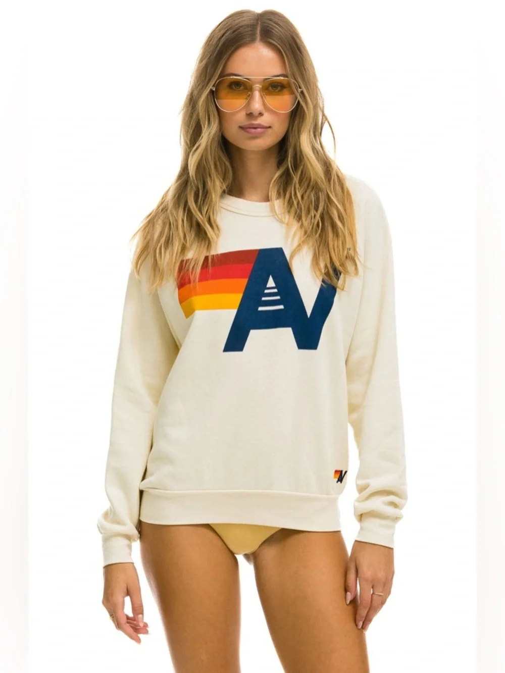 Aviator Nation LOGO SWEATSHIRT VINTAGE WHITE Medium Unisex - Picture 2 of 6